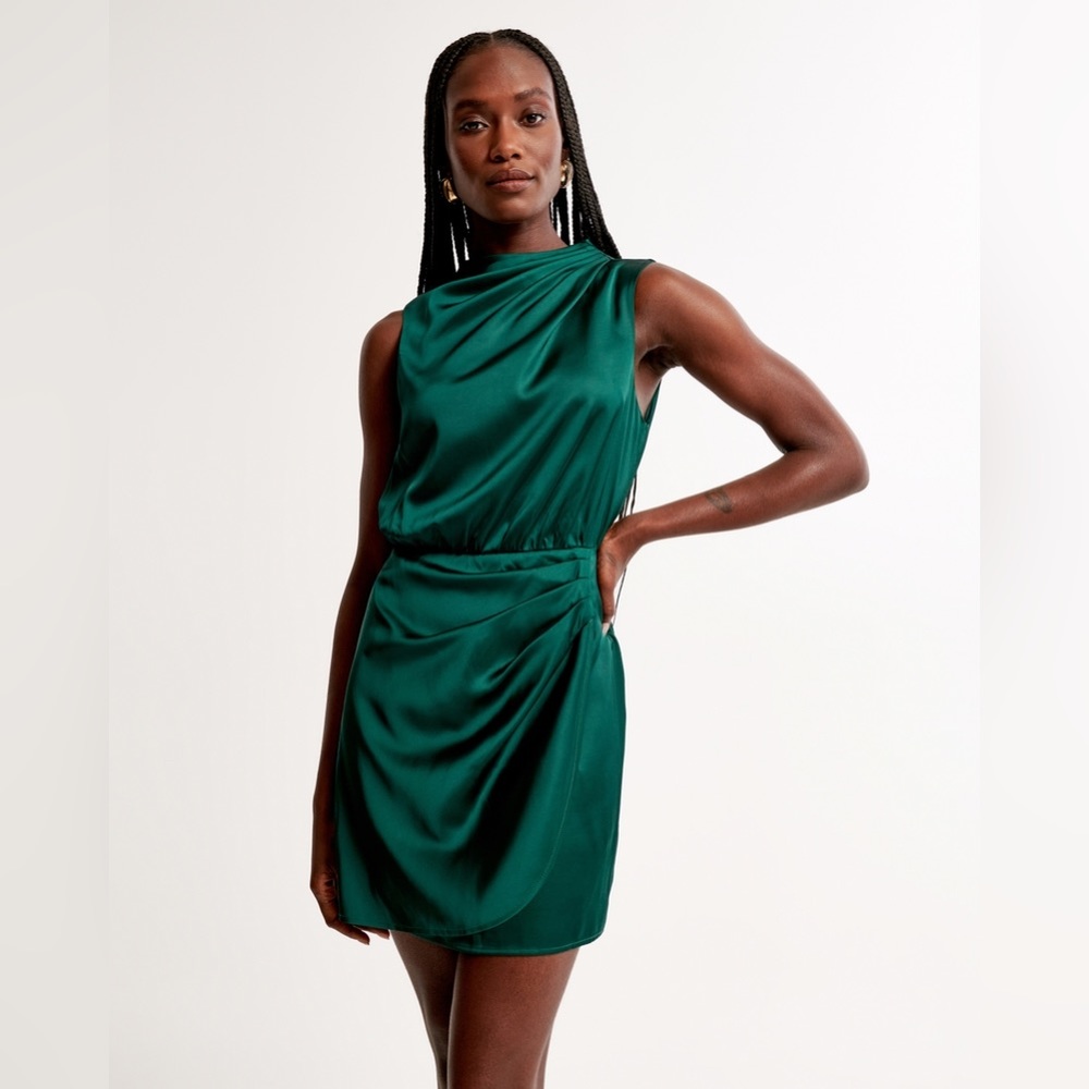 Abercrombie & Fitch Satin Draped High-Neck Mini Dress